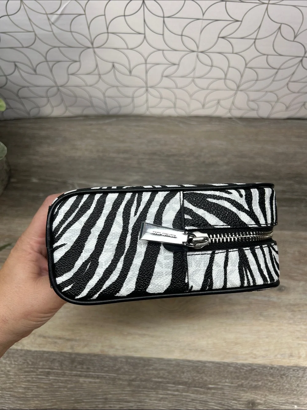 NWOT Michael Kors Zebra Print Canvas Cosmetic Pouch - Black & White